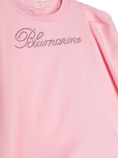 Shop Miss Blumarine Logo-embellished Cotton-blend Sweatshirt In Pink