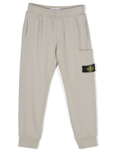 Shop Stone Island Junior Compass-motif Cotton Track Pants In Grey