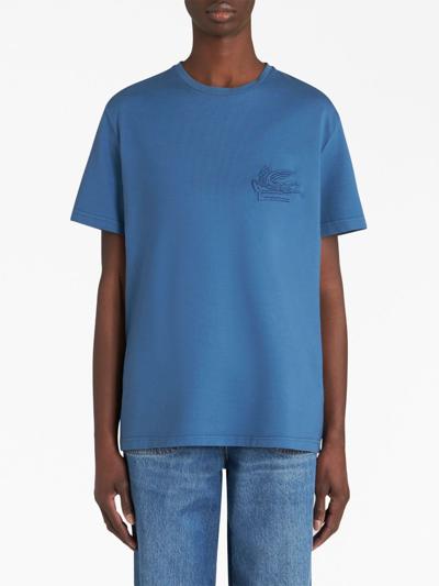 Shop Etro Pegaso-motif Cotton T-shirt In Blue