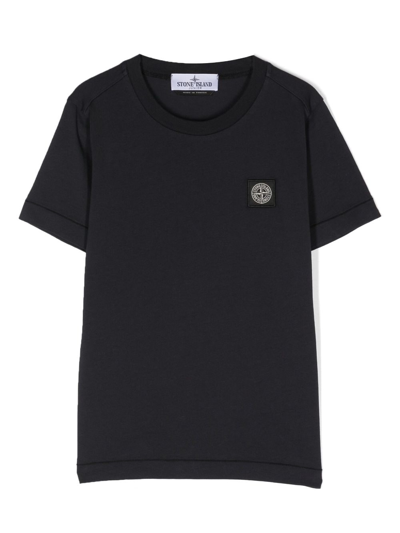 Shop Stone Island Junior Compass Logo-patch Cotton T-shirt In Blue