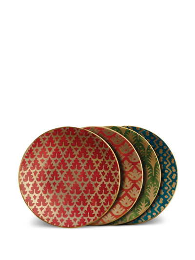 L'objet Fortuny Assorted 4-piece Canape Plate Set In Red