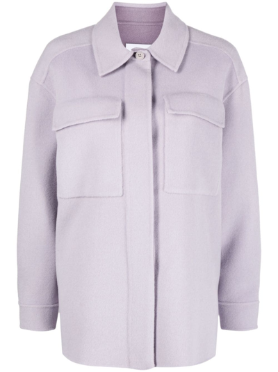 Shop Calvin Klein Spread-collar Wool Shirt Jacket In Purple