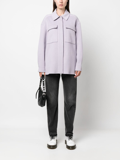 Shop Calvin Klein Spread-collar Wool Shirt Jacket In Purple