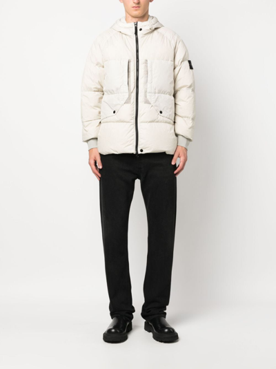 Shop Stone Island Compass-patch Puffer Jacket In Neutrals