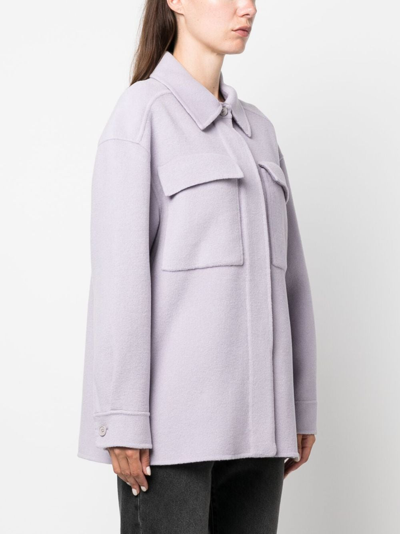 Shop Calvin Klein Spread-collar Wool Shirt Jacket In Purple