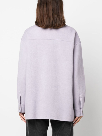 Shop Calvin Klein Spread-collar Wool Shirt Jacket In Purple