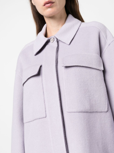 Shop Calvin Klein Spread-collar Wool Shirt Jacket In Purple