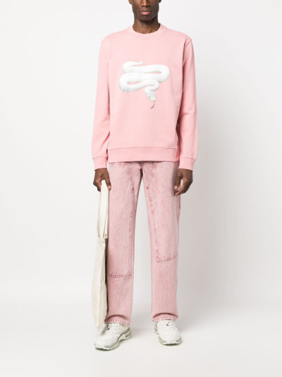 Shop Les Hommes Snake-print Crew-neck Sweatshirt In Pink