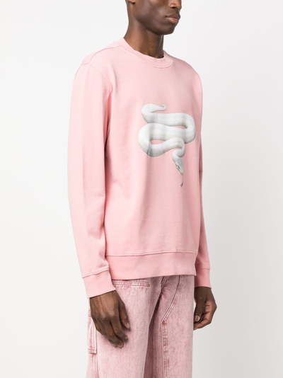 Shop Les Hommes Snake-print Crew-neck Sweatshirt In Pink