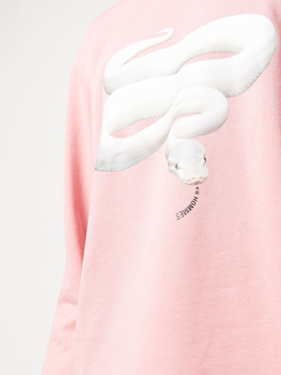 Shop Les Hommes Snake-print Crew-neck Sweatshirt In Pink