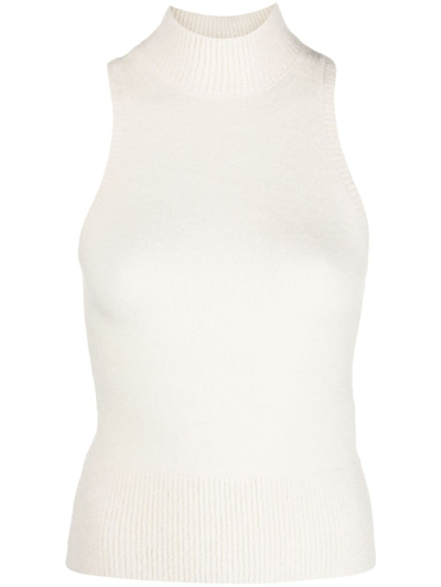Patou Wool Turtle Neck Sleeveless Sweater In White
