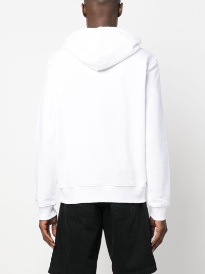 Shop Les Hommes Logo-patch Drawstring Cotton Hoodie In White