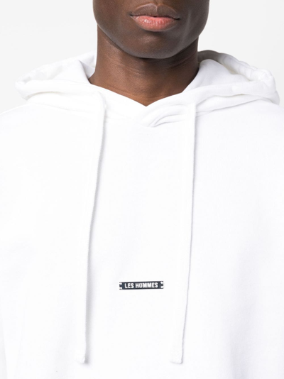 Shop Les Hommes Logo-patch Drawstring Cotton Hoodie In White