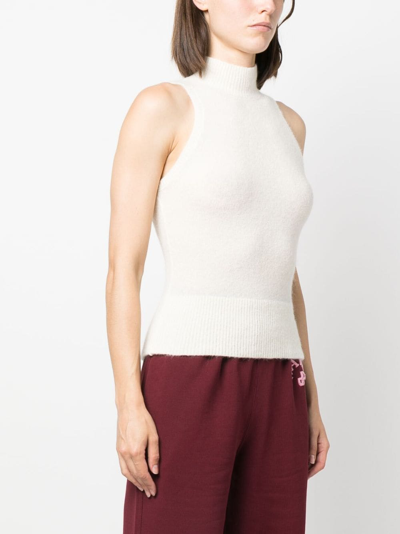 Patou Wool Turtle Neck Sleeveless Sweater In White