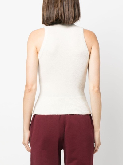 Patou Wool Turtle Neck Sleeveless Sweater In White