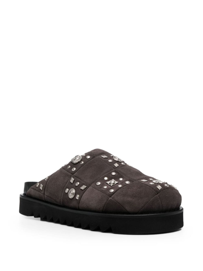 Shop Toga Virilis Stud-embellished Suede Slippers In Grey