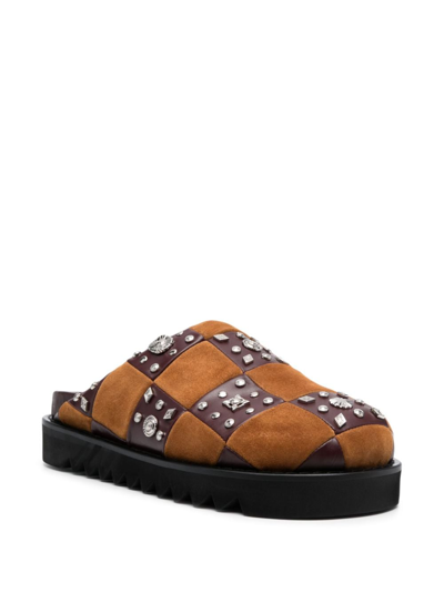Shop Toga Virilis Stud-embellished Leather Slippers In Brown