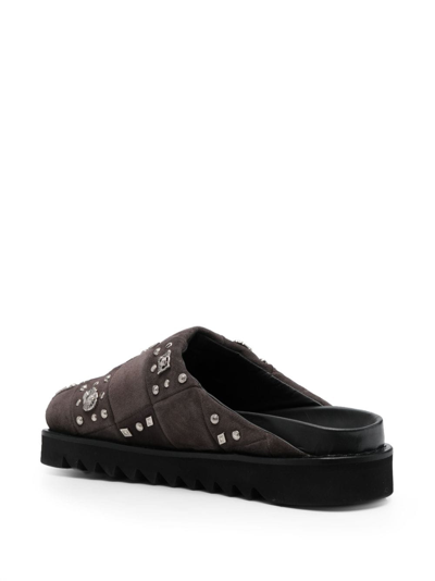 Shop Toga Virilis Stud-embellished Suede Slippers In Grey