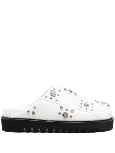 Shop Toga Virilis Stud-embellished Leather Slippers In Aj1247 - White Mix Leather