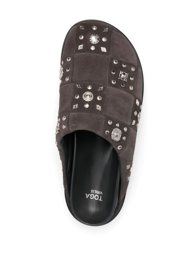 Toga Virilis Stud-embellished Suede Slippers In Grey
