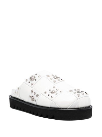 Shop Toga Virilis Stud-embellished Leather Slippers In Aj1247 - White Mix Leather