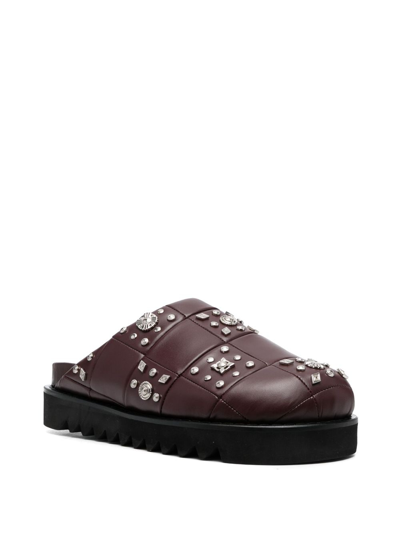 Toga Virilis Stud-embellished Leather Slippers In Purple