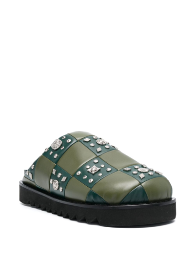 Shop Toga Virilis Checkerboard-pattern Leather Slides In Green