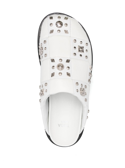 Shop Toga Virilis Stud-embellished Leather Slippers In Aj1247 - White Mix Leather