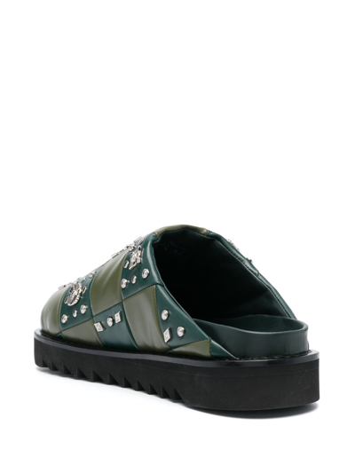 Shop Toga Virilis Checkerboard-pattern Leather Slides In Green