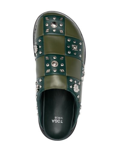 Shop Toga Virilis Checkerboard-pattern Leather Slides In Green