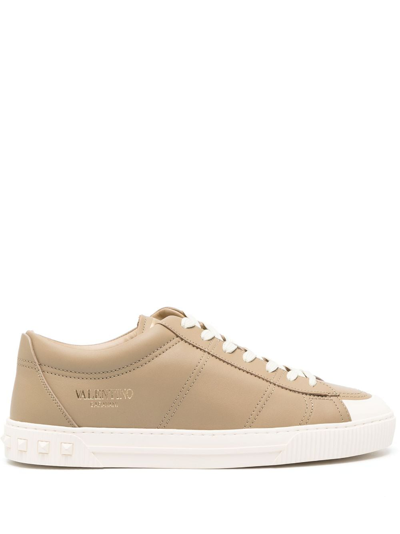 Shop Valentino Cityplanet Studded Low-top Sneakers In Neutrals