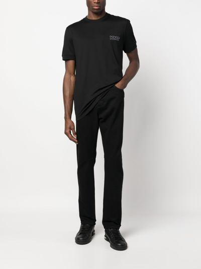 Shop Kiton Logo-embroidered Cotton T-shirt In Black