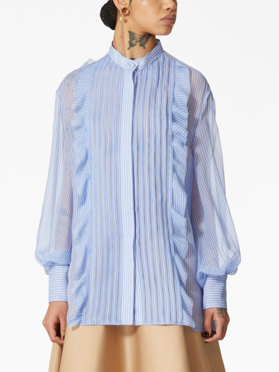 Shop Valentino Classic Stripes Chiffon Shirt In Blue