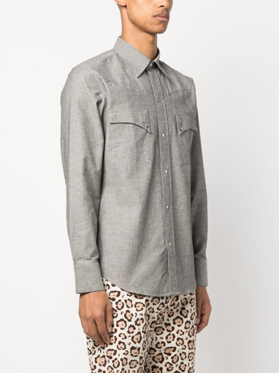 Shop Fursac Long-sleeve Press-stud Shirt In Grey