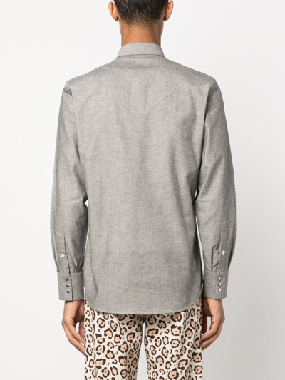 Shop Fursac Long-sleeve Press-stud Shirt In Grey