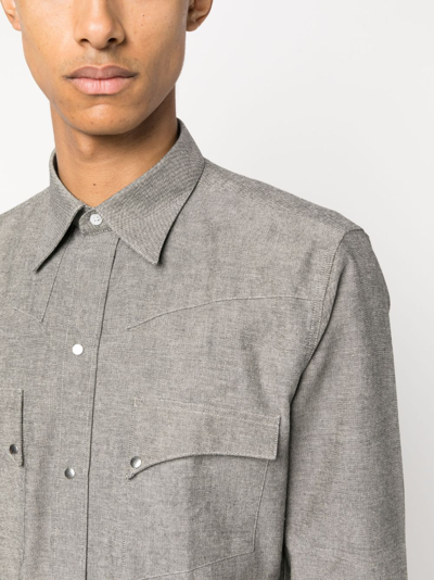 Shop Fursac Long-sleeve Press-stud Shirt In Grey