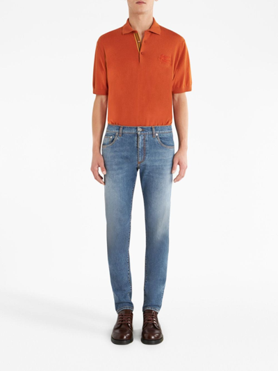 Shop Etro Logo-embroidered Straight-leg Jeans In Blue