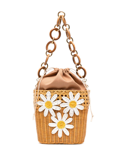 Shop Serpui Sharon Daisy Floral-motif Bucket Bag In Brown