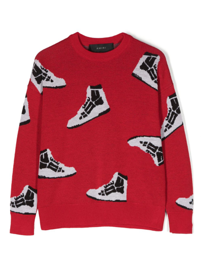 Shop Amiri Patterned Intarsia-knit Wool Sweater In Red