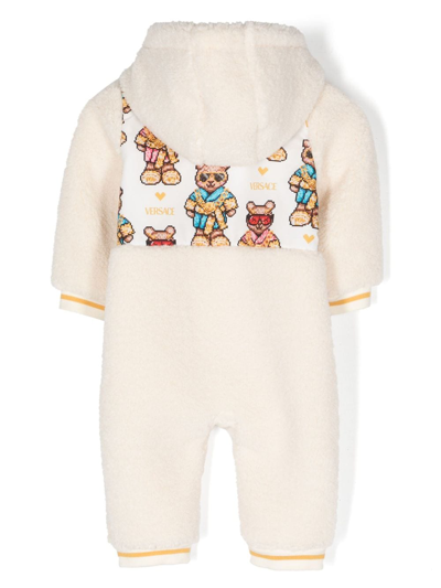 Shop Versace Pixel Teddy-print Fleece Romper In Neutrals