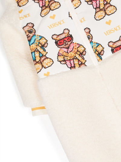 Shop Versace Pixel Teddy-print Fleece Romper In Neutrals