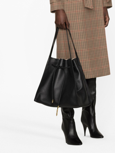 Shop Lanvin Medium Sequence Leather Shoulder Bag In Black