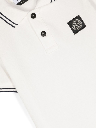 Shop Stone Island Junior Compass-motif Cotton Polo Shirt In White