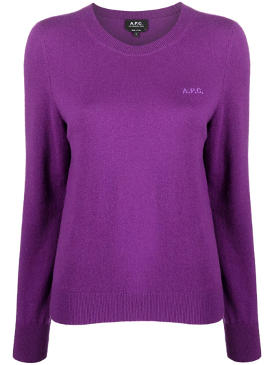 Apc A. P.c. Embroidered Virgin Wool Sweater In Purple