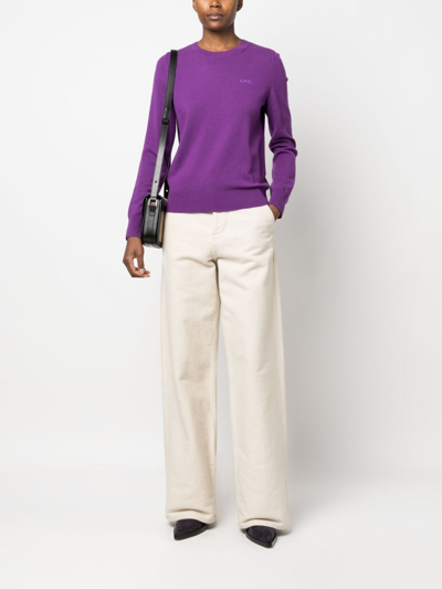 Apc A. P.c. Embroidered Virgin Wool Sweater In Purple