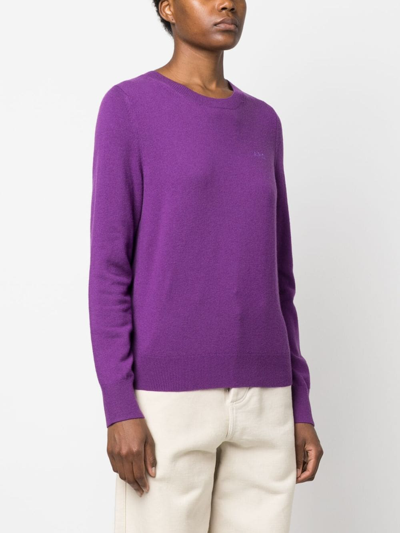 Apc A. P.c. Embroidered Virgin Wool Sweater In Purple