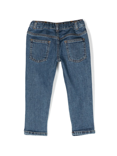 Shop Balmain Logo-print Straight-leg Jeans In Blue