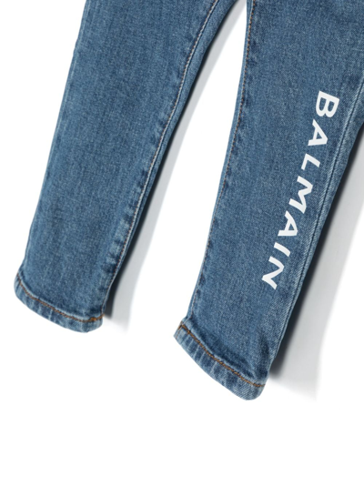 Shop Balmain Logo-print Straight-leg Jeans In Blue