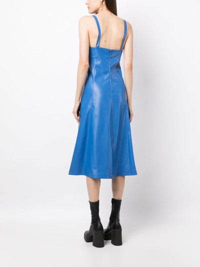 Shop Stella Mccartney V-neck Faux-leather Midi Dress In Blue