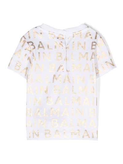 Shop Balmain Logo-print Cotton T-shirt In White